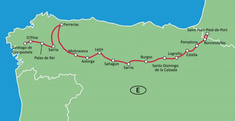 Karte Spanischer Jakobsweg / 8 - 18 Tage